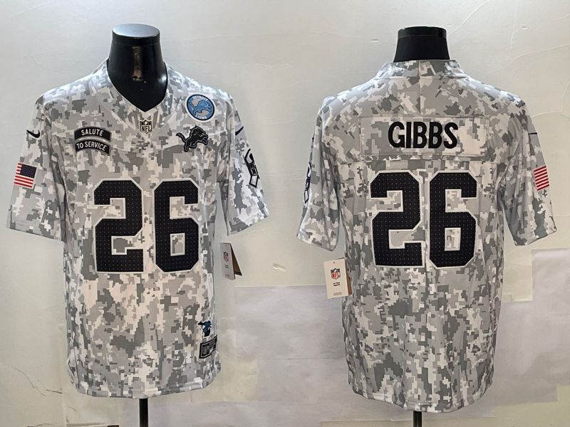 Men Detroit Lions #26 Gibbs Nike Arctic Camo 2024 Salute to Service Limited NFL Jersey style 1